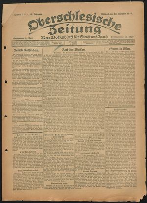 Oberschlesische Zeitung vom 29.11.1922
