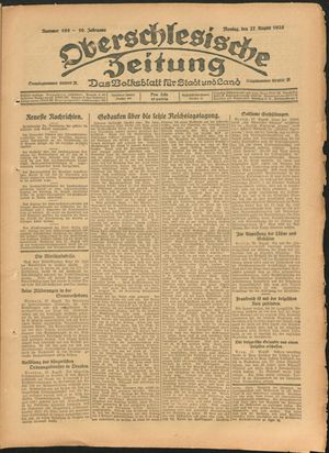Oberschlesische Zeitung vom 27.08.1923