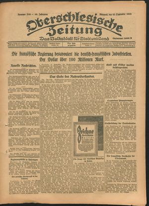 Oberschlesische Zeitung vom 12.09.1923