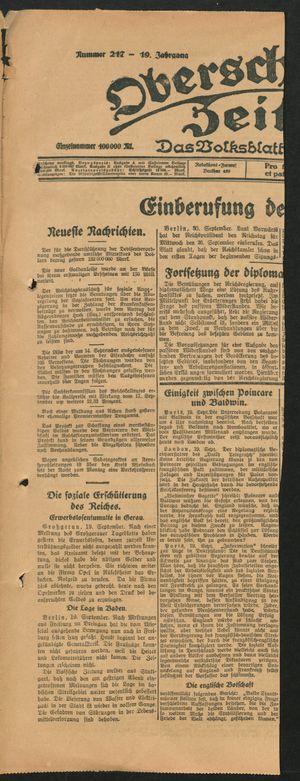 Oberschlesische Zeitung vom 20.09.1923