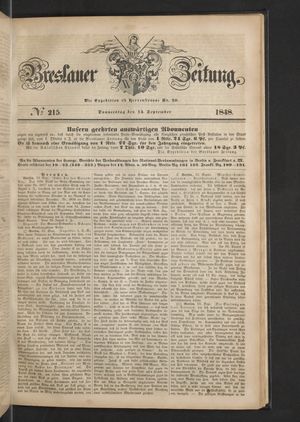 Breslauer Zeitung on Sep 14, 1848