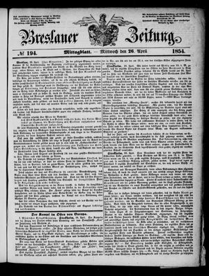 Breslauer Zeitung vom 26.04.1854