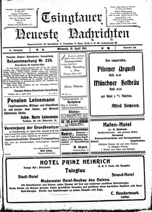 Tsingtauer neueste Nachrichten vom 15.04.1914