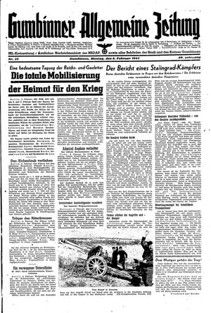 Gumbinner allgemeine Zeitung vom 08.02.1943