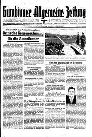 Gumbinner allgemeine Zeitung vom 10.04.1943