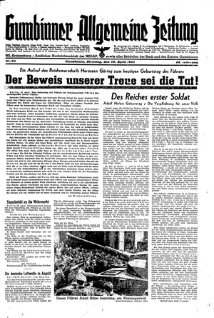 Gumbinner allgemeine Zeitung vom 20.04.1943
