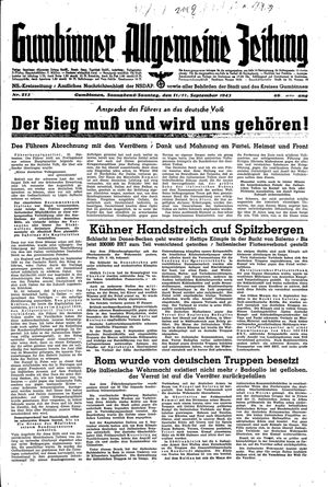 Gumbinner allgemeine Zeitung vom 11.09.1943
