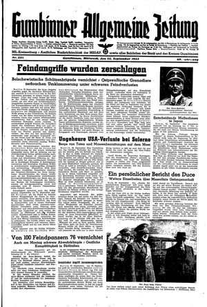 Gumbinner allgemeine Zeitung vom 22.09.1943