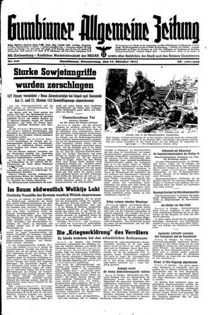 Gumbinner allgemeine Zeitung vom 14.10.1943