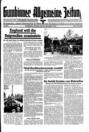 Gumbinner allgemeine Zeitung vom 22.11.1943