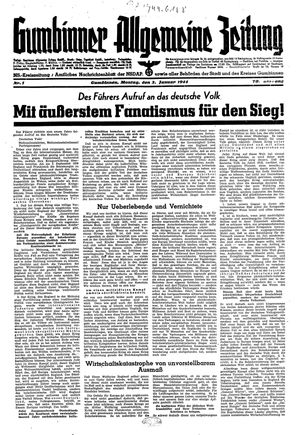 Gumbinner allgemeine Zeitung vom 03.01.1944