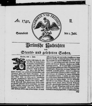 Berlinische Nachrichten von Staats- und gelehrten Sachen vom 02.07.1740