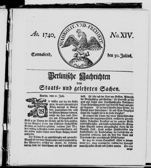 Berlinische Nachrichten von Staats- und gelehrten Sachen vom 30.07.1740