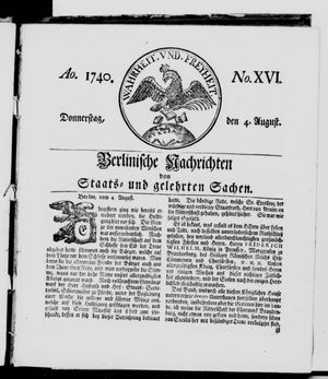 Berlinische Nachrichten von Staats- und gelehrten Sachen vom 04.08.1740