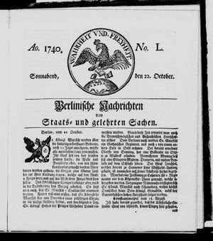 Berlinische Nachrichten von Staats- und gelehrten Sachen vom 22.10.1740