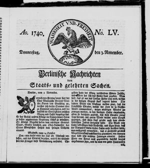 Berlinische Nachrichten von Staats- und gelehrten Sachen vom 03.11.1740