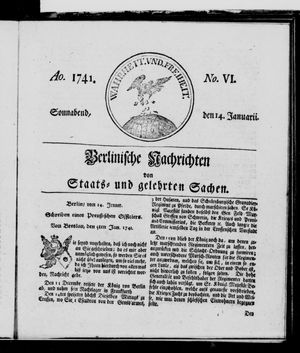 Berlinische Nachrichten von Staats- und gelehrten Sachen vom 14.01.1741