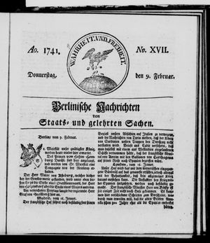 Berlinische Nachrichten von Staats- und gelehrten Sachen vom 09.02.1741