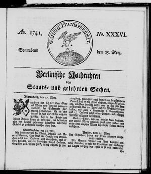 Berlinische Nachrichten von Staats- und gelehrten Sachen vom 25.03.1741
