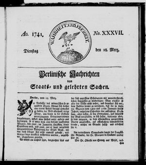 Berlinische Nachrichten von Staats- und gelehrten Sachen vom 28.03.1741