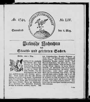 Berlinische Nachrichten von Staats- und gelehrten Sachen vom 06.05.1741