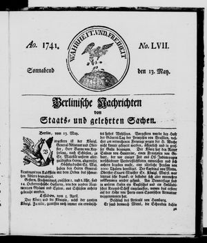 Berlinische Nachrichten von Staats- und gelehrten Sachen vom 13.05.1741