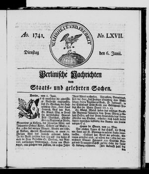 Berlinische Nachrichten von Staats- und gelehrten Sachen vom 06.06.1741