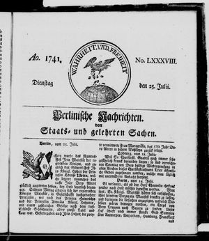 Berlinische Nachrichten von Staats- und gelehrten Sachen vom 25.07.1741