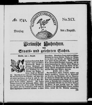 Berlinische Nachrichten von Staats- und gelehrten Sachen vom 01.08.1741