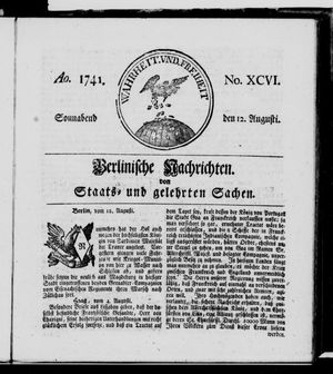 Berlinische Nachrichten von Staats- und gelehrten Sachen vom 12.08.1741