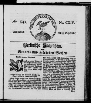 Berlinische Nachrichten von Staats- und gelehrten Sachen vom 23.09.1741