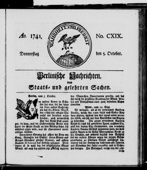 Berlinische Nachrichten von Staats- und gelehrten Sachen vom 05.10.1741