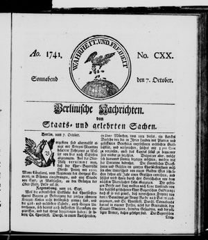 Berlinische Nachrichten von Staats- und gelehrten Sachen vom 07.10.1741