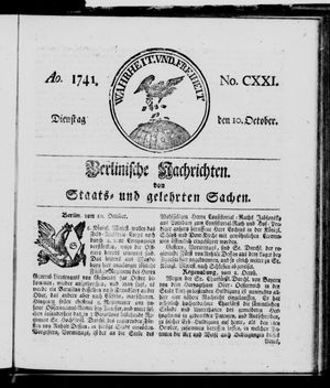 Berlinische Nachrichten von Staats- und gelehrten Sachen vom 10.10.1741