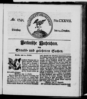 Berlinische Nachrichten von Staats- und gelehrten Sachen vom 24.10.1741