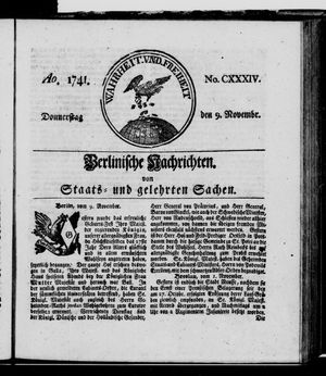 Berlinische Nachrichten von Staats- und gelehrten Sachen vom 09.11.1741