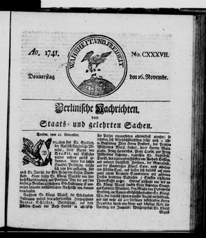 Berlinische Nachrichten von Staats- und gelehrten Sachen on Nov 16, 1741
