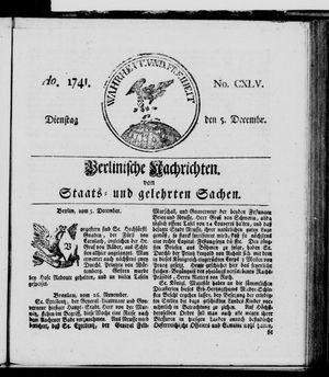 Berlinische Nachrichten von Staats- und gelehrten Sachen vom 05.12.1741