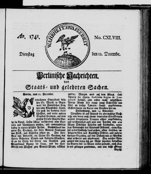 Berlinische Nachrichten von Staats- und gelehrten Sachen vom 12.12.1741