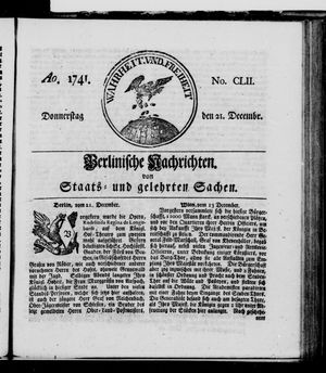 Berlinische Nachrichten von Staats- und gelehrten Sachen vom 21.12.1741