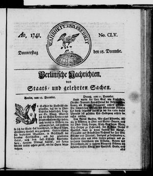 Berlinische Nachrichten von Staats- und gelehrten Sachen vom 28.12.1741