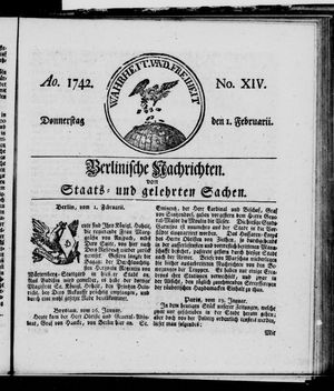 Berlinische Nachrichten von Staats- und gelehrten Sachen vom 01.02.1742