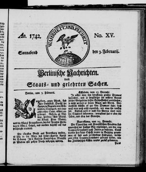 Berlinische Nachrichten von Staats- und gelehrten Sachen vom 03.02.1742