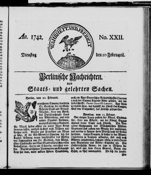 Berlinische Nachrichten von Staats- und gelehrten Sachen on Feb 20, 1742