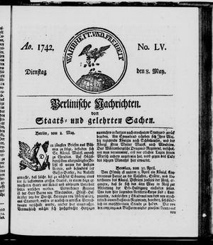 Berlinische Nachrichten von Staats- und gelehrten Sachen on May 8, 1742