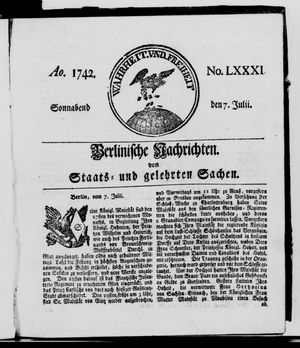 Berlinische Nachrichten von Staats- und gelehrten Sachen vom 07.07.1742