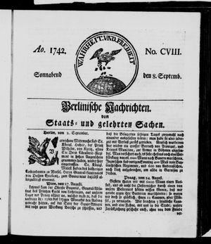 Berlinische Nachrichten von Staats- und gelehrten Sachen vom 08.09.1742