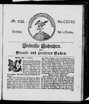 Berlinische Nachrichten von Staats- und gelehrten Sachen on Oct 2, 1742