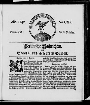 Berlinische Nachrichten von Staats- und gelehrten Sachen vom 06.10.1742