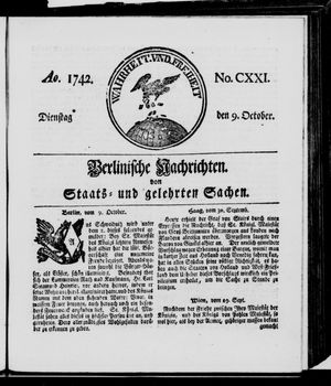 Berlinische Nachrichten von Staats- und gelehrten Sachen vom 09.10.1742